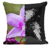 Fabulous Housse de Coussin à Sequin - Paillettes Noir Macro Orchidée Violette Fleur Sauvage [40 x 40 cm] Noir G