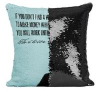 Fabulous Housse de Coussin à Sequin - Paillettes Noir Make Money Citation Anglais Warren Buffet [40 x 40 cm] Noir G