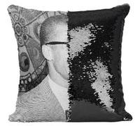 Fabulous Housse de Coussin à Sequin - Paillettes Noir Malcolm X Portrait Vintage [40 x 40 cm] Noir G