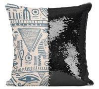 Fabulous Housse de Coussin à Sequin - Paillettes Noir Motif Hieroglyphes Egyptiens [40 x 40 cm] Noir G