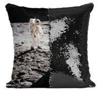 Fabulous Housse de Coussin à Sequin - Paillettes Noir Neil Armstrong Premier Pas Sur La Lune Astronaute [40 x 40 cm] Noir G