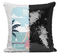 Fabulous Housse de Coussin à Sequin - Paillettes Noir Nice Promenade des Anglais [40 x 40 cm] Noir G