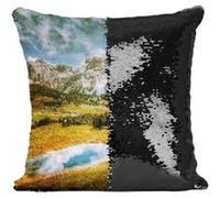 Fabulous Housse de Coussin à Sequin - Paillettes Noir Pâturage de Montagne sous un Ciel De Tempête [40 x 40 cm] Noir G