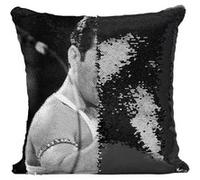 Fabulous Housse de Coussin à Sequin - Paillettes Noir Queen Freddie Mercury Wembley Noir et Blanc [40 x 40 cm] Noir G