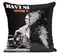 Fabulous Housse de Coussin à Sequin - Paillettes Noir Ravi Shankar Sitar Virtuoso [40 x 40 cm] Noir G