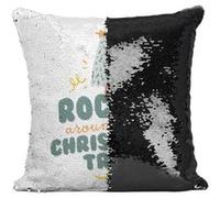 Fabulous Housse de Coussin à Sequin - Paillettes Noir Rockin Around the Christmas Tree [40 x 40 cm] Noir G