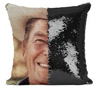 Fabulous Housse de Coussin à Sequin - Paillettes Noir Ronald Reagan President Etats Unis [40 x 40 cm] Noir G