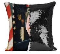 Fabulous Housse de Coussin à Sequin - Paillettes Noir Ronald Reagan President Portrait [40 x 40 cm] Noir G