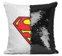 Fabulous Housse de Coussin à Sequin - Paillettes Noir Superman logo [40 x 40 cm] Noir