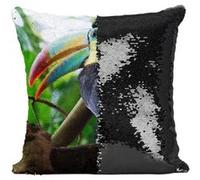 Fabulous Housse de Coussin à Sequin - Paillettes Noir Toucan Dans la Jungle [40 x 40 cm] Noir G