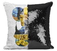 Fabulous Housse de Coussin à Sequin - Paillettes Noir Van Gogh collage moderne [40 x 40 cm] Noir G