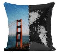 Fabulous Housse de Coussin à Sequin - Paillettes Noir Vue de San Fransisco Golden Bridge [40 x 40 cm] Noir G