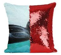 Fabulous Housse de Coussin à Sequin - Paillettes Rouge Bouddha Couche en Bronze Sur Eau Turquoise [40 x 40 cm] Rouge G