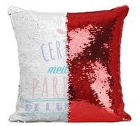 Fabulous Housse de Coussin à Sequin - Paillettes Rouge Certifié meilleur Parrain de l'univers [40 x 40 cm] Rouge G