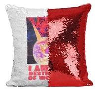 Fabulous Housse de Coussin à Sequin - Paillettes Rouge Chat Destroyer of Worlds [40 x 40 cm] Rouge G