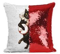 Fabulous Housse de Coussin à Sequin - Paillettes Rouge Chat Fou du Roi Illustration [40 x 40 cm] Rouge G