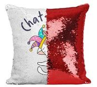 Fabulous Housse de Coussin à Sequin - Paillettes Rouge Chat pitre [40 x 40 cm] Rouge G