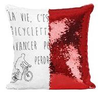 Fabulous Housse de Coussin à Sequin - Paillettes Rouge Citations Einstein la Vie c'Est Comme une Bicyclette [40 x 40 cm] Rouge G