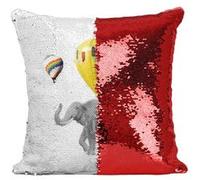 Fabulous Housse de Coussin à Sequin - Paillettes Rouge Éléphant Mongolfière [40 x 40 cm] Rouge G