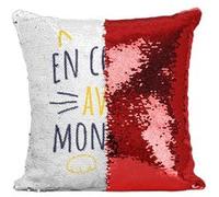 Fabulous Housse de Coussin à Sequin - Paillettes Rouge En Couple avec mon Chat [40 x 40 cm] Rouge G