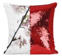 Fabulous Housse de Coussin à Sequin - Paillettes Rouge Fleurs de Cerisier Printemps [40 x 40 cm] Rouge G