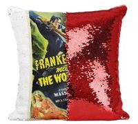 Fabulous Housse de Coussin à Sequin - Paillettes Rouge Frankenstein Meets the Wolf Man Cinéma Vintage [40 x 40 cm] Rouge G