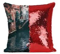 Fabulous Housse de Coussin à Sequin - Paillettes Rouge Gondolier dans les Canaux de Venise [40 x 40 cm] Rouge G
