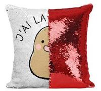 Fabulous Housse de Coussin à Sequin - Paillettes Rouge J'ai la Patate [40 x 40 cm] Rouge G