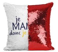 Fabulous Housse de Coussin à Sequin - Paillettes Rouge Je Mange donc je Suis [40 x 40 cm] Rouge G