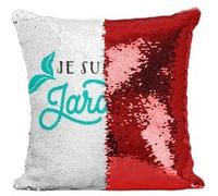 Fabulous Housse de Coussin à Sequin - Paillettes Rouge Je suis Jardinier et Fier [40 x 40 cm] Rouge G