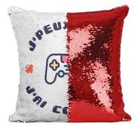 Fabulous Housse de Coussin à Sequin - Paillettes Rouge J'peux pas j'ai Console [40 x 40 cm] Rouge G