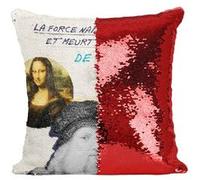 Fabulous Housse de Coussin à Sequin - Paillettes Rouge La Force Naît par Violence et Meurt par Liberté Da Vinci [40 x 40 cm] Rouge G