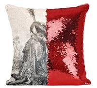 Fabulous Housse de Coussin à Sequin - Paillettes Rouge Le Loup Devenu Berger Fable LaFontaine Gustave Dore [40 x 40 cm] Rouge G