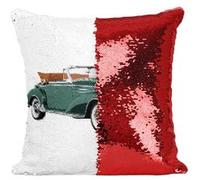 Fabulous Housse de Coussin à Sequin - Paillettes Rouge Mercedes Décapotable Vert Foncé Vintage [40 x 40 cm] Rouge G