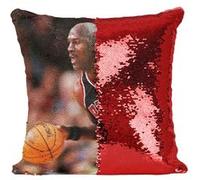 Fabulous Housse de Coussin à Sequin - Paillettes Rouge Michael Jordan Maillot Noir Chicago Bulls [40 x 40 cm] Rouge G