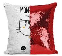 Fabulous Housse de Coussin à Sequin - Paillettes Rouge Mon Chat Mignon M'Appelle [40 x 40 cm] Rouge G