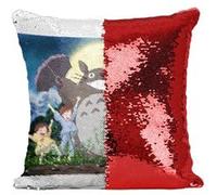 Fabulous Housse de Coussin à Sequin - Paillettes Rouge Mon Voisin Totoro Dessin Foret Miyazaki [40 x 40 cm] Rouge G