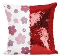 Fabulous Housse de Coussin à Sequin - Paillettes Rouge Motif Sakura Simple Rose [40 x 40 cm] Rouge G