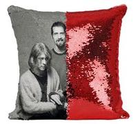 Fabulous Housse de Coussin à Sequin - Paillettes Rouge Nirvana Kurt Cobain Dave Grohl Photoshoot [40 x 40 cm] Rouge G
