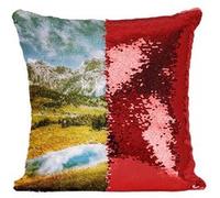 Fabulous Housse de Coussin à Sequin - Paillettes Rouge Pâturage de Montagne sous un Ciel De Tempête [40 x 40 cm] Rouge G