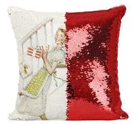 Fabulous Housse de Coussin à Sequin - Paillettes Rouge Pere Noel & Maman Noel Peinture Norman Rockwell [40 x 40 cm] Rouge G