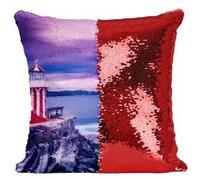 Fabulous Housse de Coussin à Sequin - Paillettes Rouge Phare Rouge et Blanc sur Falaise Soleil Couchant sur la Baie [40 x 40 cm] Rouge G