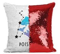 Fabulous Housse de Coussin à Sequin - Paillettes Rouge Poissons Signe Astrologie Céleste [40 x 40 cm] Rouge G