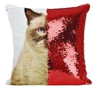Fabulous Housse de Coussin à Sequin - Paillettes Rouge Portrait Magnifique Chat Siamois Persan [40 x 40 cm] Rouge G