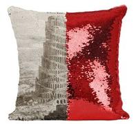Fabulous Housse de Coussin à Sequin - Paillettes Rouge Tour De Babel Turris Babel Athanasius Kircher [40 x 40 cm] Rouge G