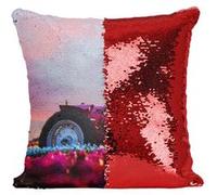 Fabulous Housse de Coussin à Sequin - Paillettes Rouge Tracteur Agricole dans un Champ de Tulipe [40 x 40 cm] Rouge G