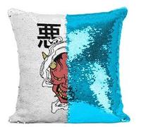 Fabulous Housse de Coussin à Sequin - Paillettes Turquoise Akuma Démon Japonais [40 x 40 cm] Turquoise G