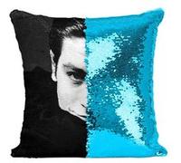Fabulous Housse de Coussin à Sequin - Paillettes Turquoise Alain Delon Acteur [40 x 40 cm] Turquoise G