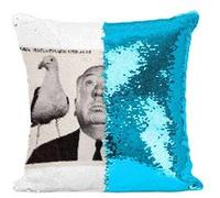 Fabulous Housse de Coussin à Sequin - Paillettes Turquoise Alfred Hitchcock Réalisateur 6 [40 x 40 cm] Turquoise G