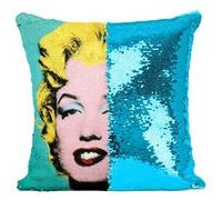 Fabulous Housse de Coussin à Sequin - Paillettes Turquoise Andy Warhol Portrait Marilyn Monroe Bleu [40 x 40 cm] Turquoise G